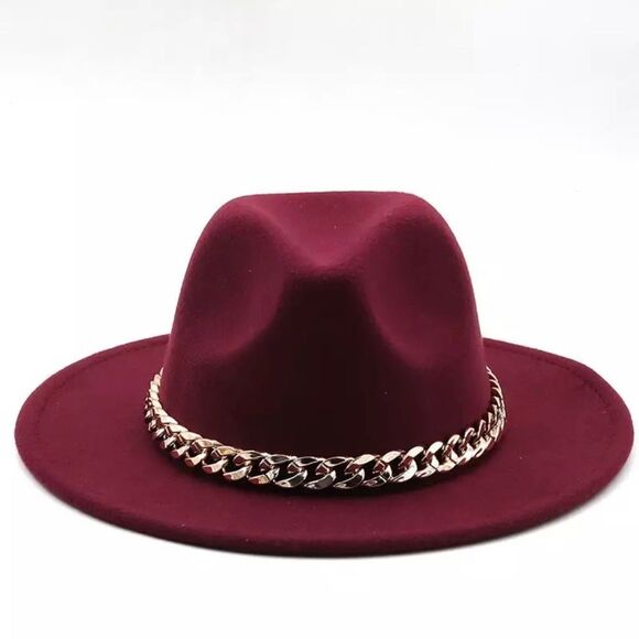 Dark Red Sitff Brim  Modern Fedora Hat NEW main image 2